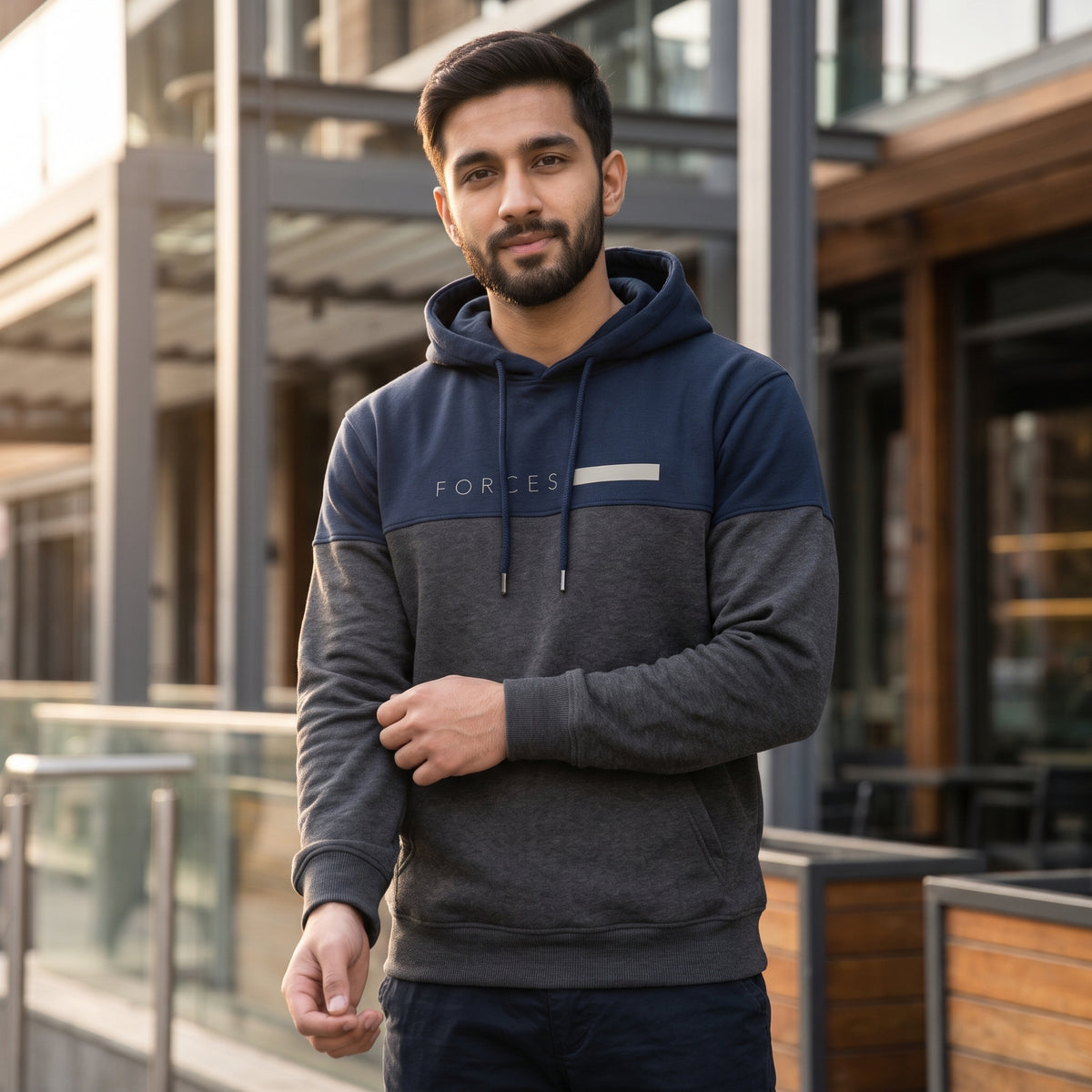Forces Two-Tone Colorblock Hoodie | Navy & Charcoal