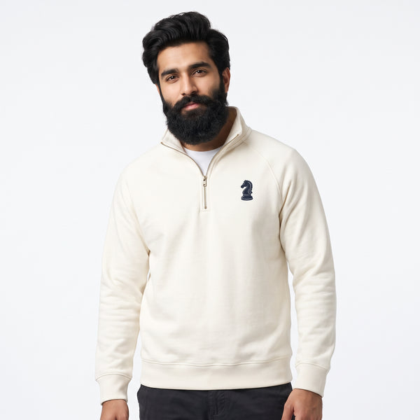 Stallion Chess Graphic Print Quarter-Zip Sweatshirt –  Off White