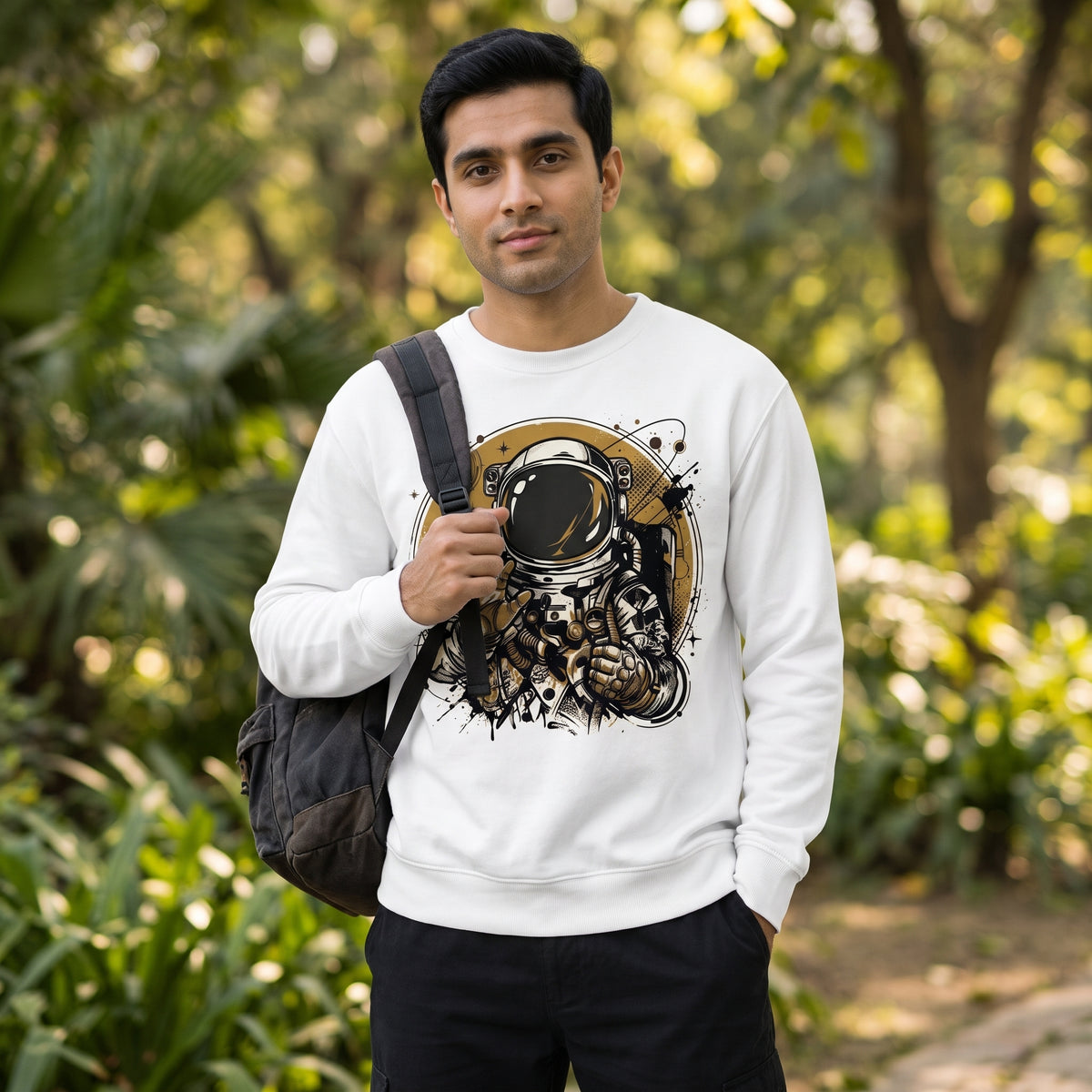 Starfarer Astronaut Graphic Printed Crewneck Sweatshirt | White