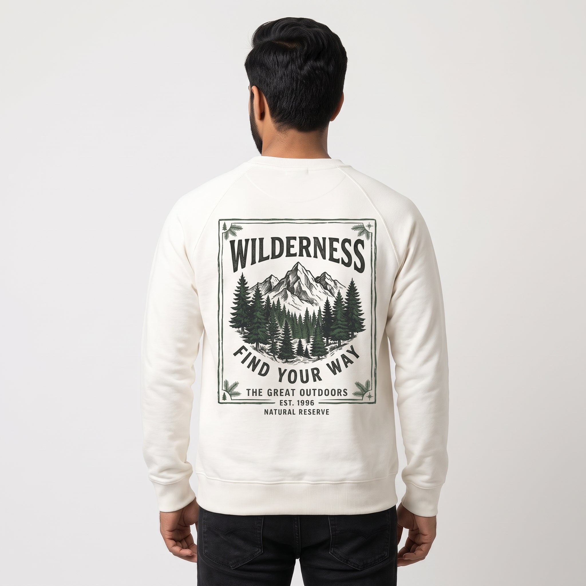 Forest Wilderness Pine Tree Minimalist Graphic Crewneck Sweatshirt –  Off White Secondary image
