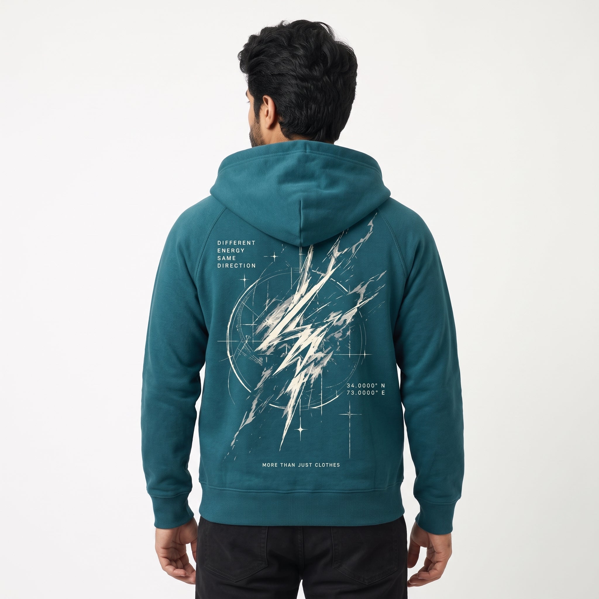 Directional Compass Graphic Full-Zip Hoodie – Deep Teal Secondary image