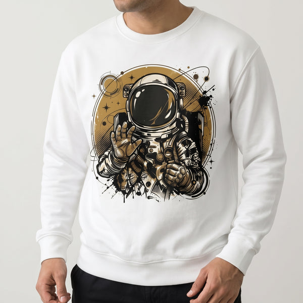 Starfarer Astronaut Graphic Printed Crewneck Sweatshirt | White