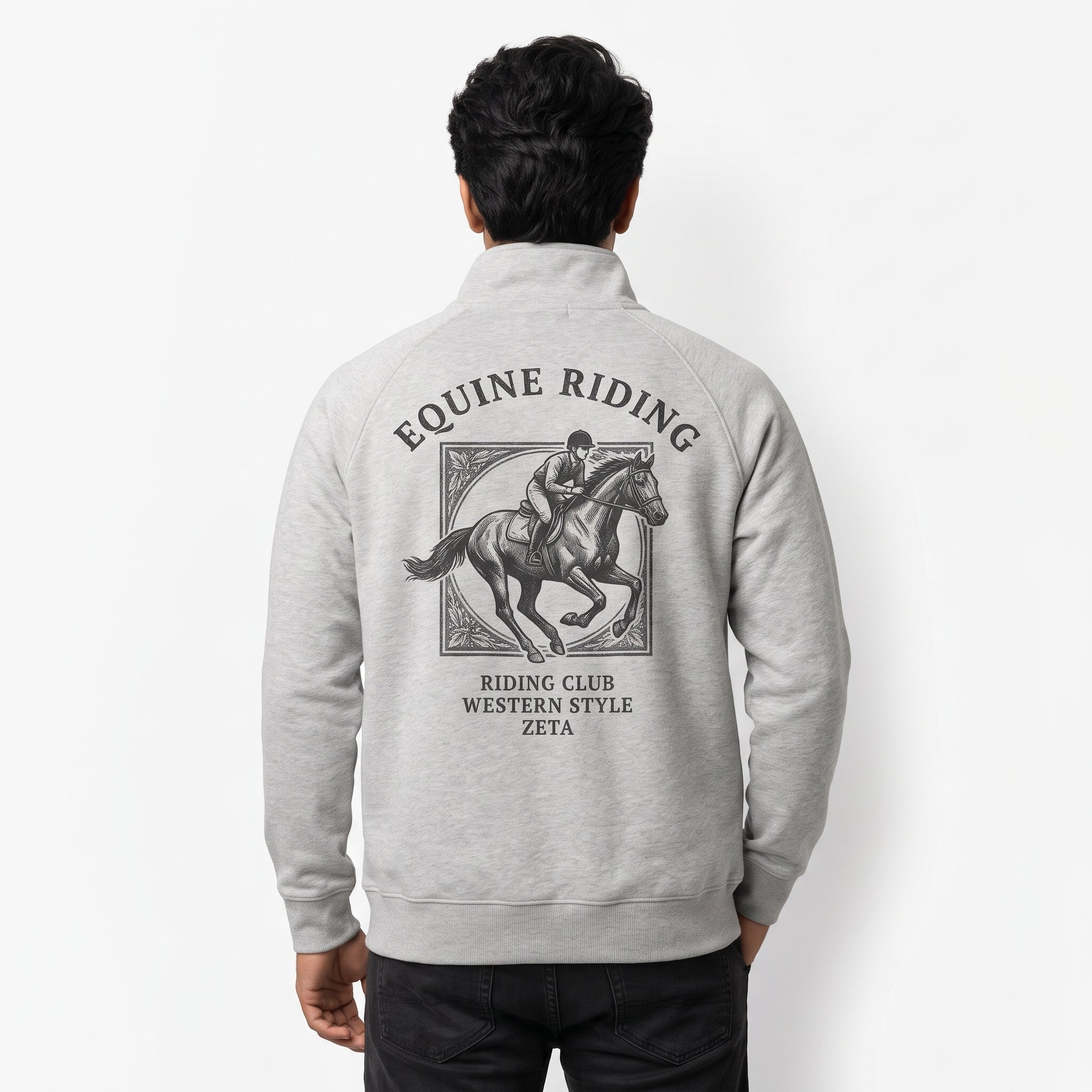ZETA Equine Riding Club Graphic Printed Quarter-Zip Sweatshirt – Light Heather Grey Secondary image