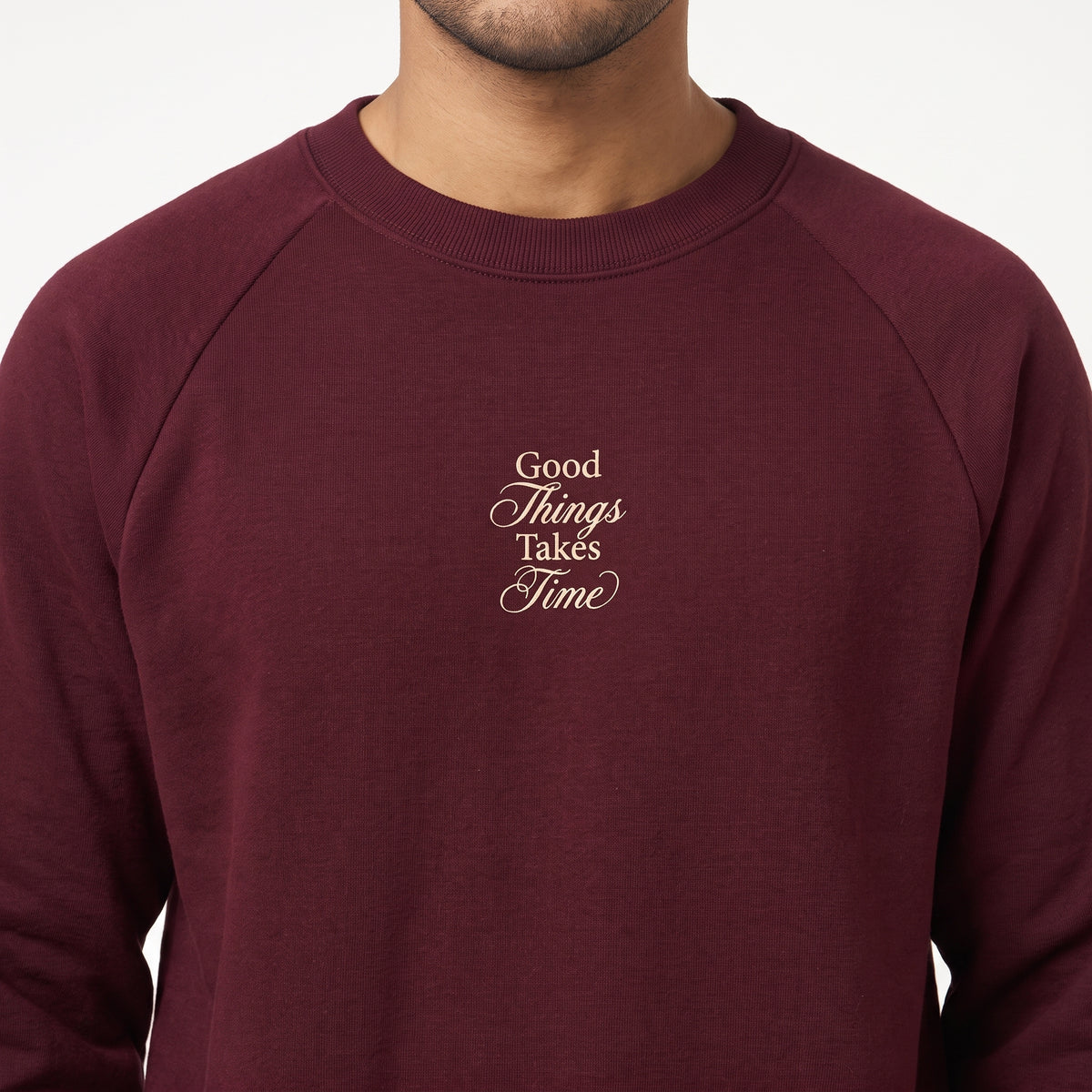 Good Things Takes Time Minimalist Crewneck Sweatshirt – Maroon