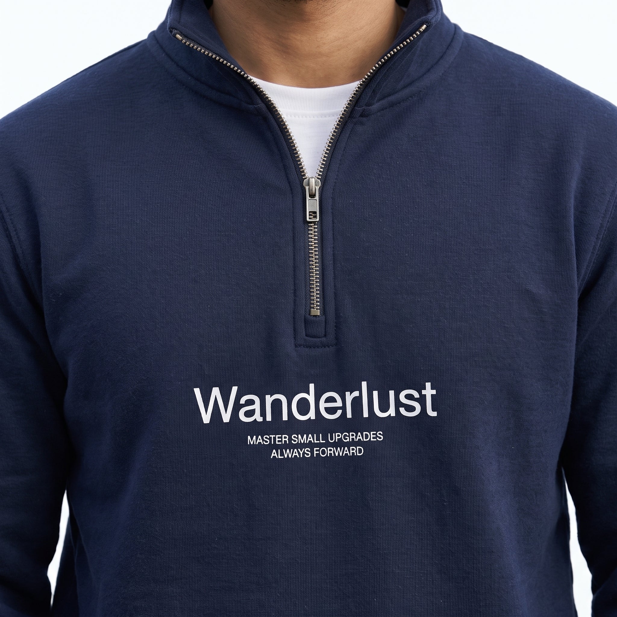 Wanderlust Minimalist Print Quarter-Zip Sweatshirt – Navy Blue Secondary image