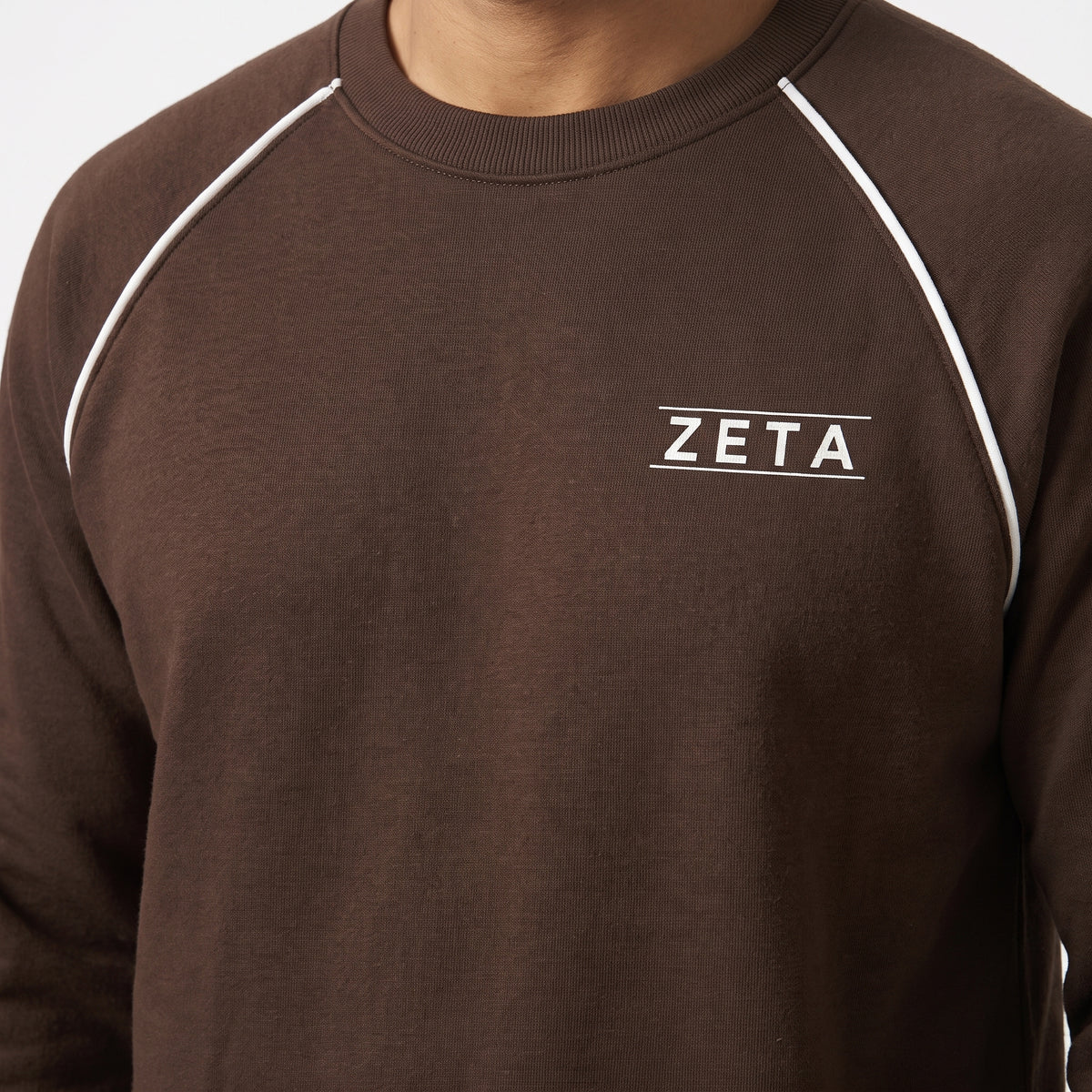 ZETA Minimalist Logo Raglan Crewneck Sweatshirt – Dark Brown