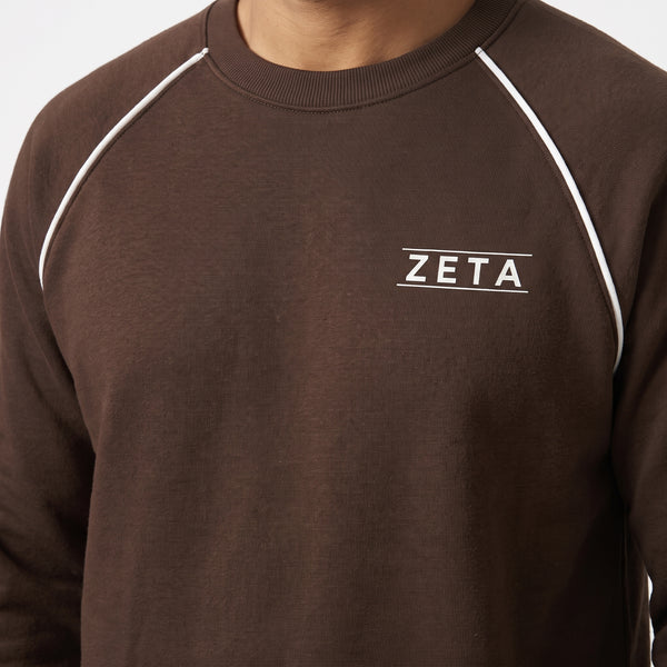 ZETA Minimalist Logo Raglan Crewneck Sweatshirt – Dark Brown