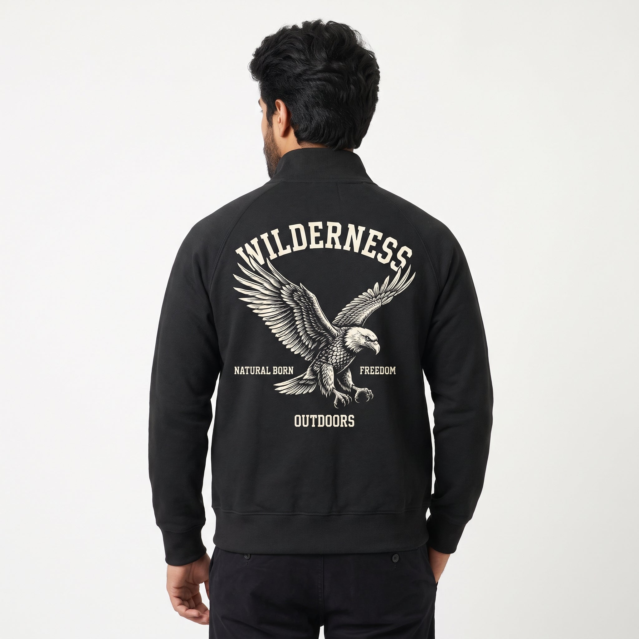 Wilderness Eagle Graphic Back Print Full-Zip Sweatshirt – Black Secondary image