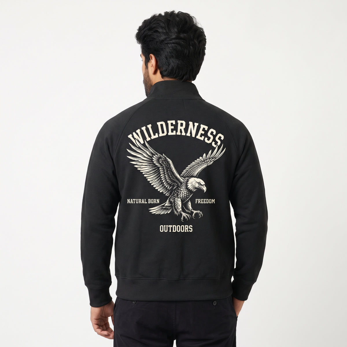 Wilderness Eagle Graphic Back Print Full-Zip Sweatshirt – Black