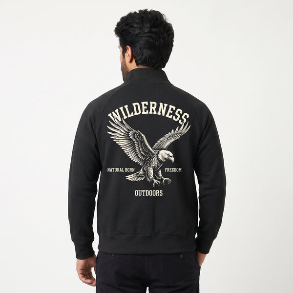 Wilderness Eagle Graphic Back Print Full-Zip Sweatshirt – Black