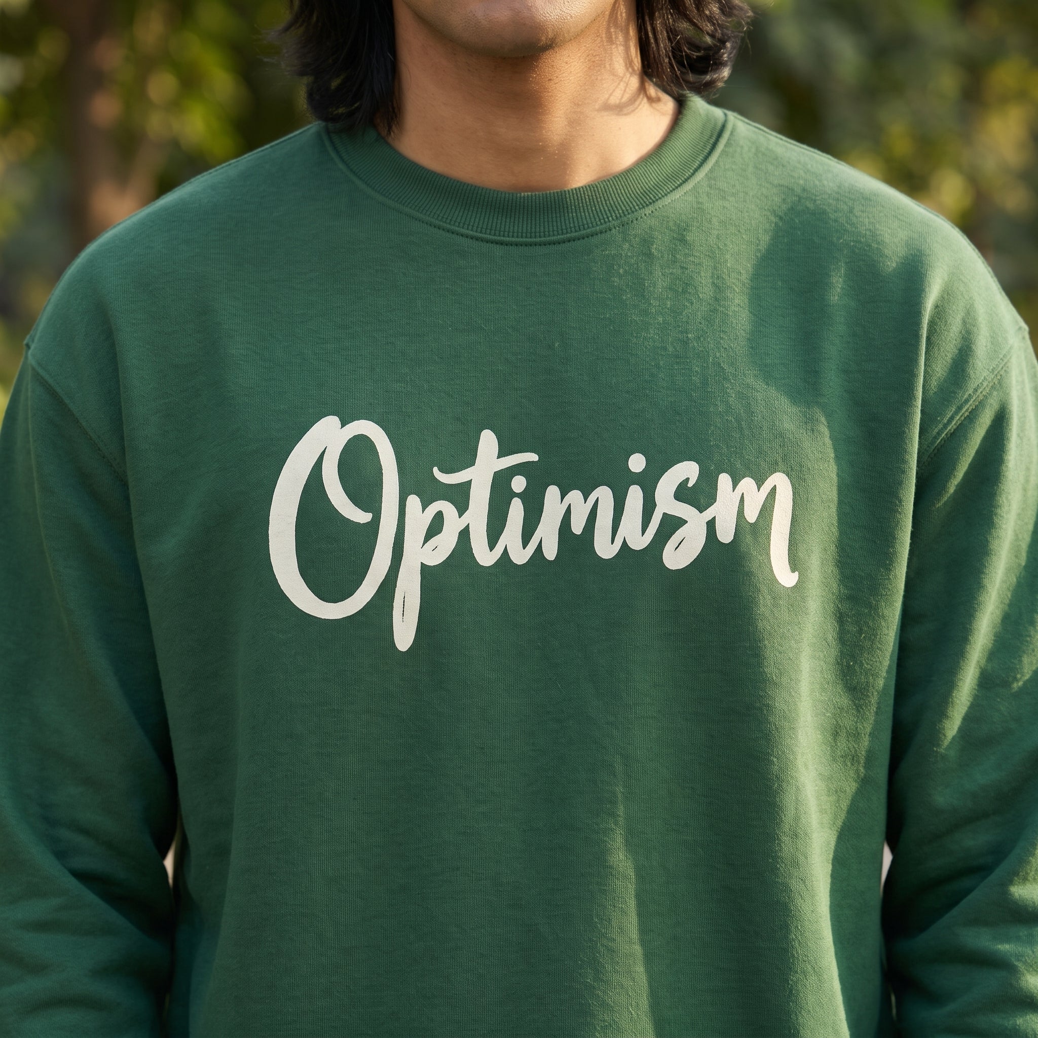 Optimism Typography Printed Crewneck Sweatshirt | Forest Green Secondary image