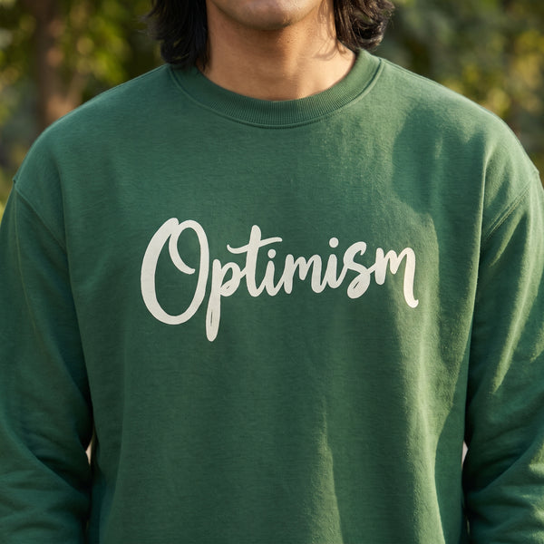 Optimism Typography Printed Crewneck Sweatshirt | Forest Green