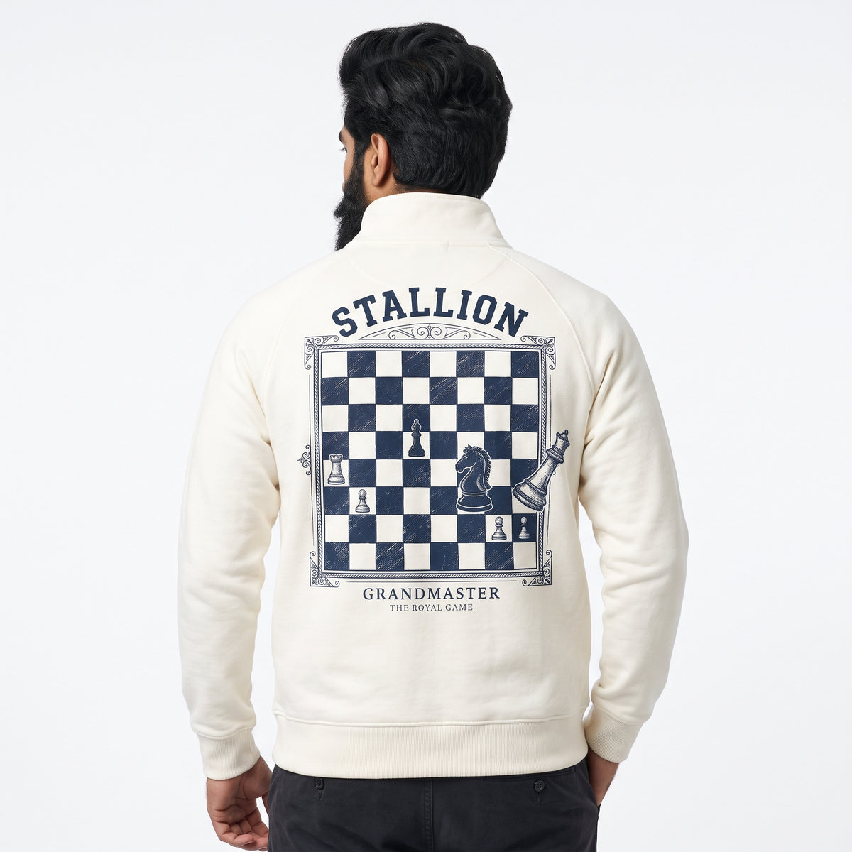Stallion Chess Graphic Print Quarter-Zip Sweatshirt –  Off White