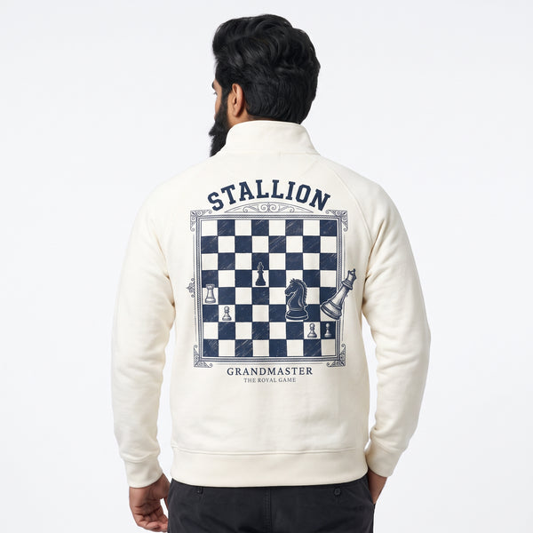 Stallion Chess Graphic Print Quarter-Zip Sweatshirt –  Off White