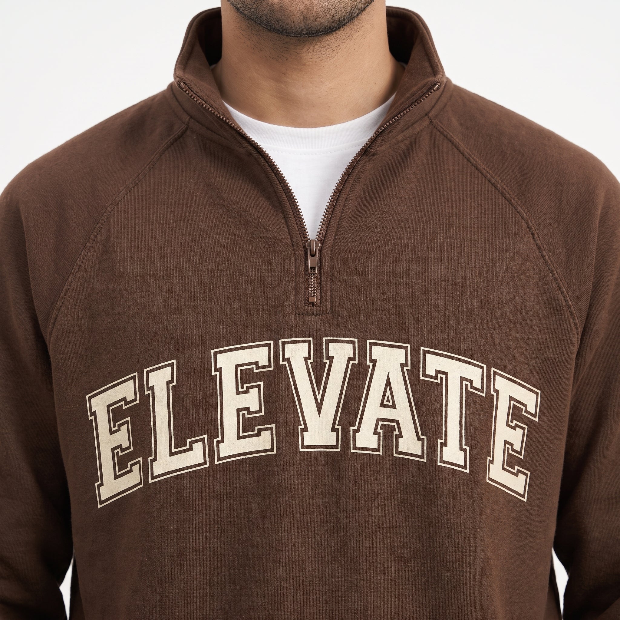 Elevate Collegiate Graphic Printed Quarter-Zip Sweatshirt – Chocolate Brown Secondary image