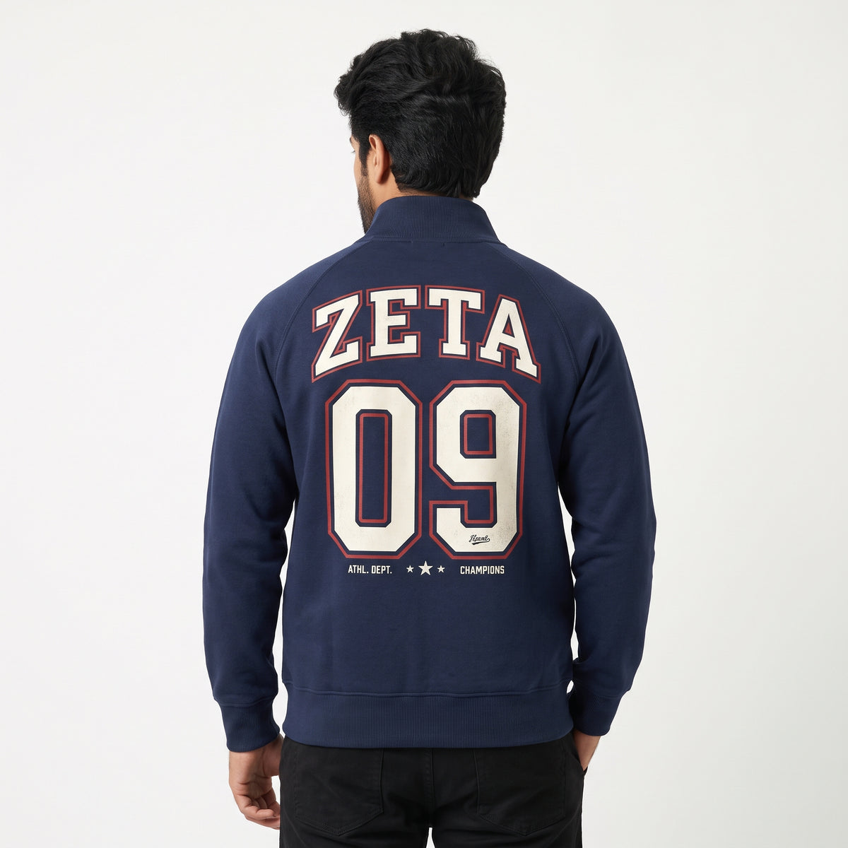ZETA 09 Collegiate Print Full-Zip Sweatshirt – Navy Blue