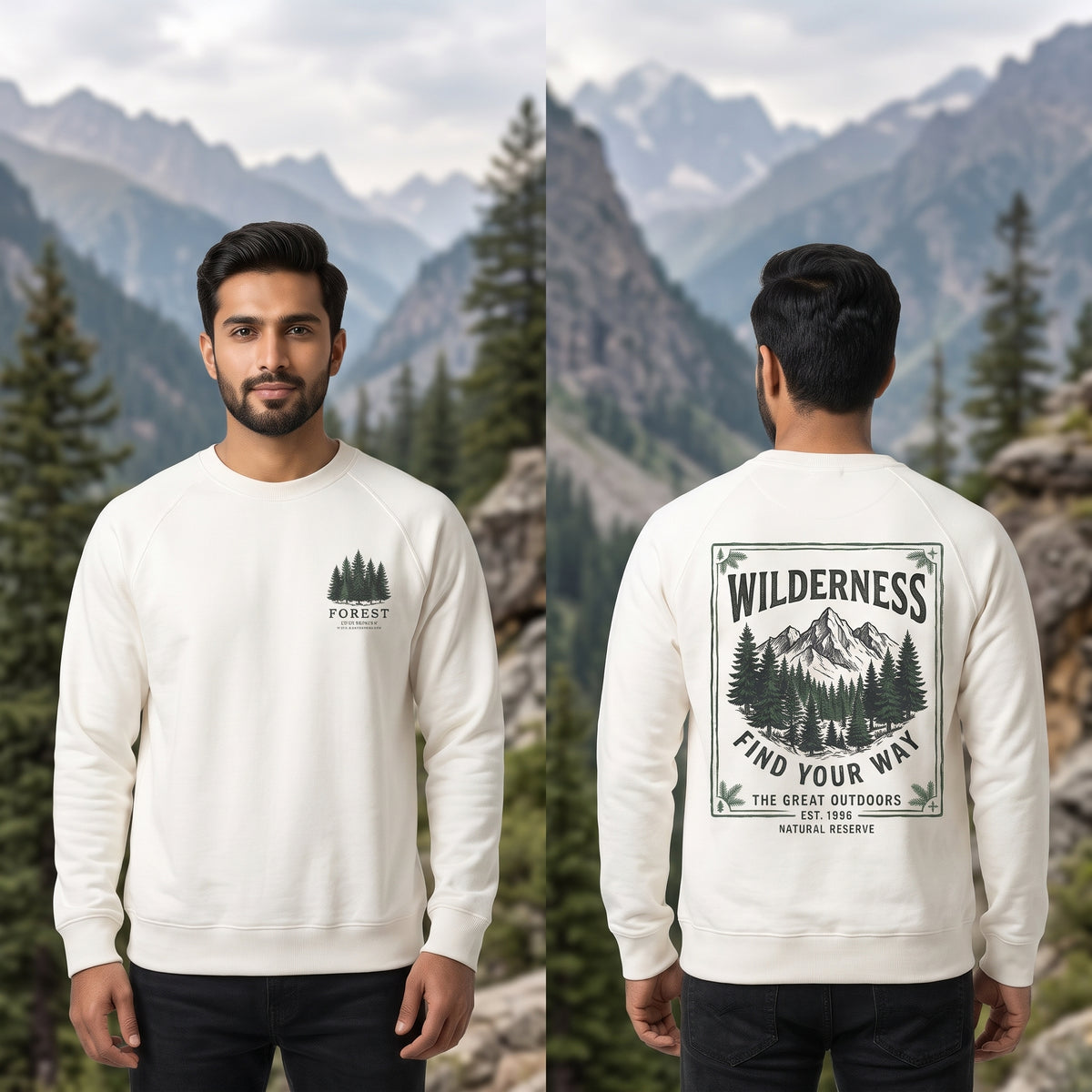 Forest Wilderness Pine Tree Minimalist Graphic Crewneck Sweatshirt –  Off White