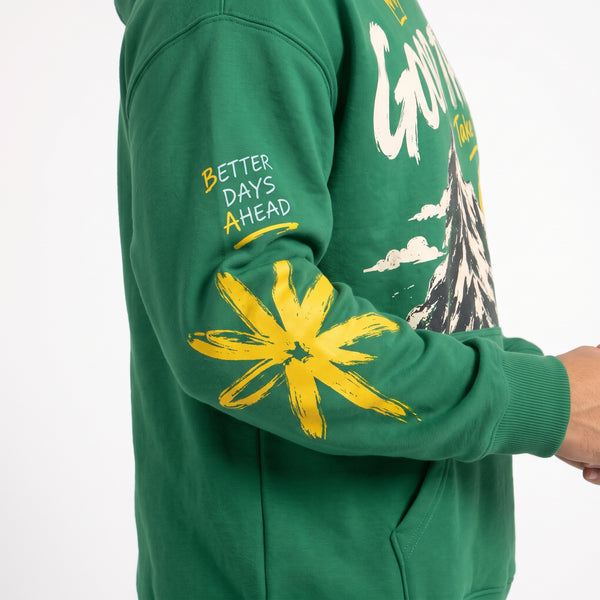 Good Things Take Time Mountain Graphic Printed Hoodie – Forest Green