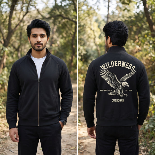 Wilderness Eagle Graphic Back Print Full-Zip Sweatshirt – Black
