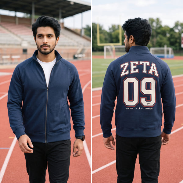 ZETA 09 Collegiate Print Full-Zip Sweatshirt – Navy Blue