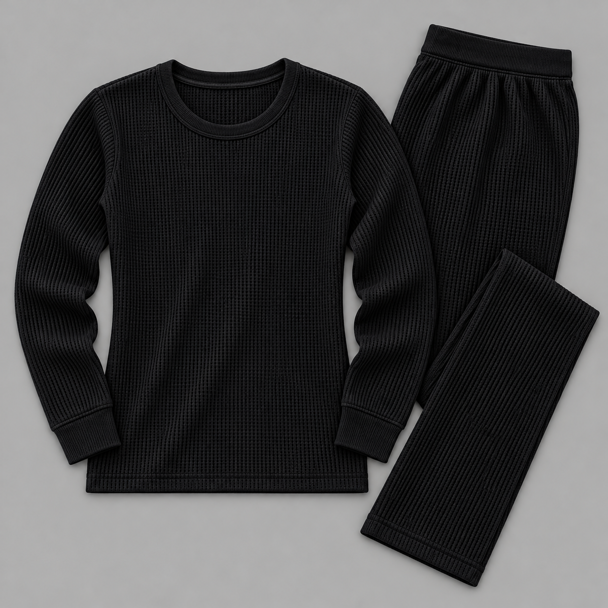 Women's Waffle Knit Thermal Crewneck & Trousers Co-Ord Set – Available in Multiple Colors Secondary image
