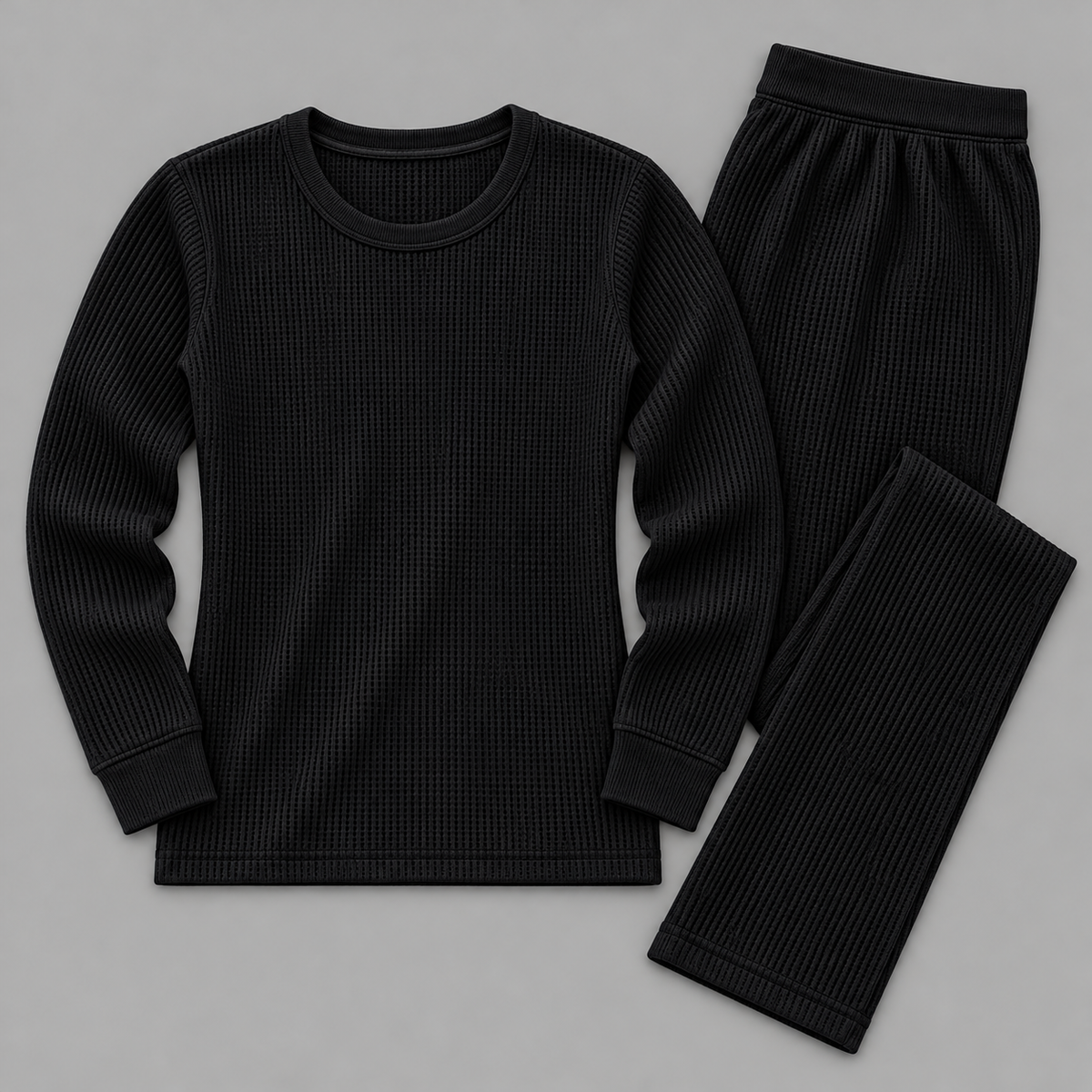 Women's Waffle Knit Thermal Crewneck & Trousers Co-Ord Set – Available in Multiple Colors