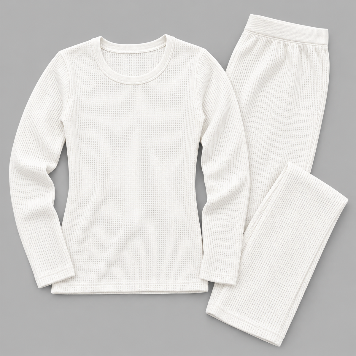 Women's Waffle Knit Thermal Crewneck & Trousers Co-Ord Set – Available in Multiple Colors