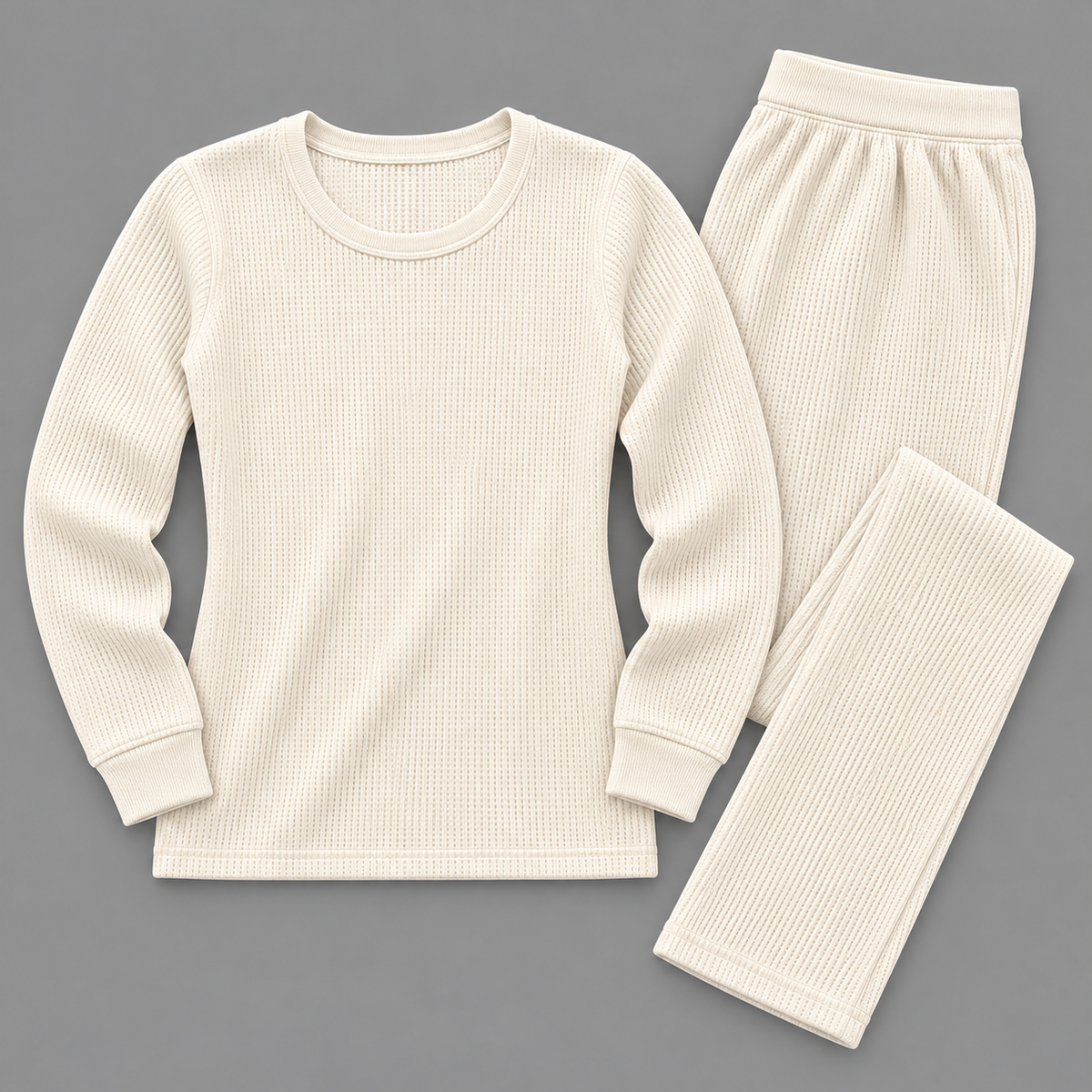 Women's Waffle Knit Thermal Crewneck & Trousers Co-Ord Set – Available in Multiple Colors