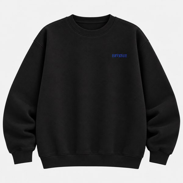 "REVERSE" Minimalist Chest Printed Sweatshirt – Jet Black