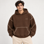 "DOLLAR" Contrast Stitching Oversized Hoodie – Chocolate Brown