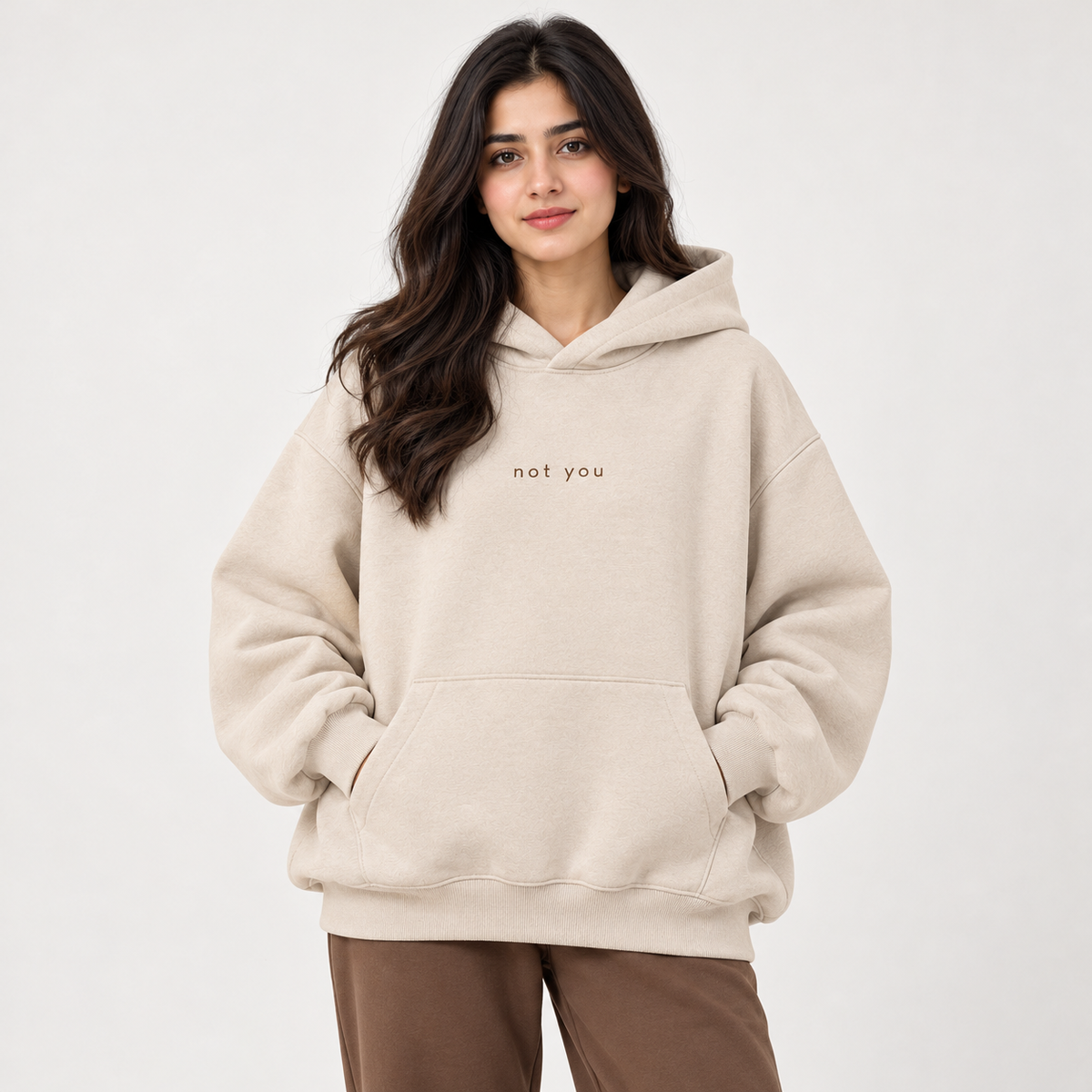 "Not You" Minimalist Graphic Printed Hoodie – Oatmeal Beige Main image