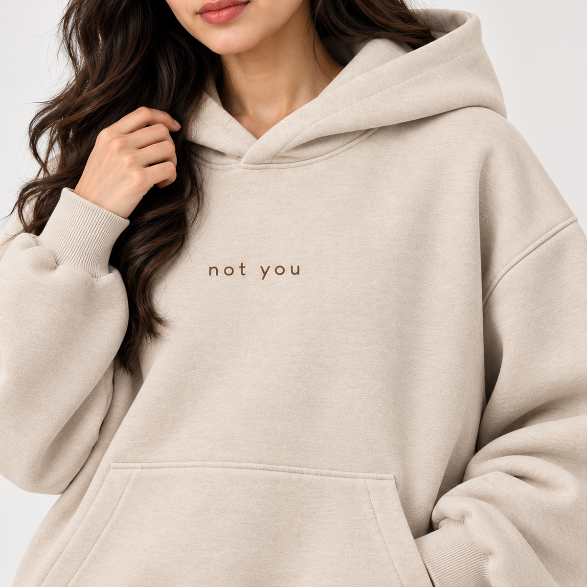 "Not You" Minimalist Graphic Printed Hoodie – Oatmeal Beige