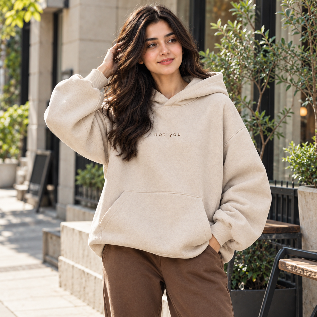 "Not You" Minimalist Graphic Printed Hoodie – Oatmeal Beige