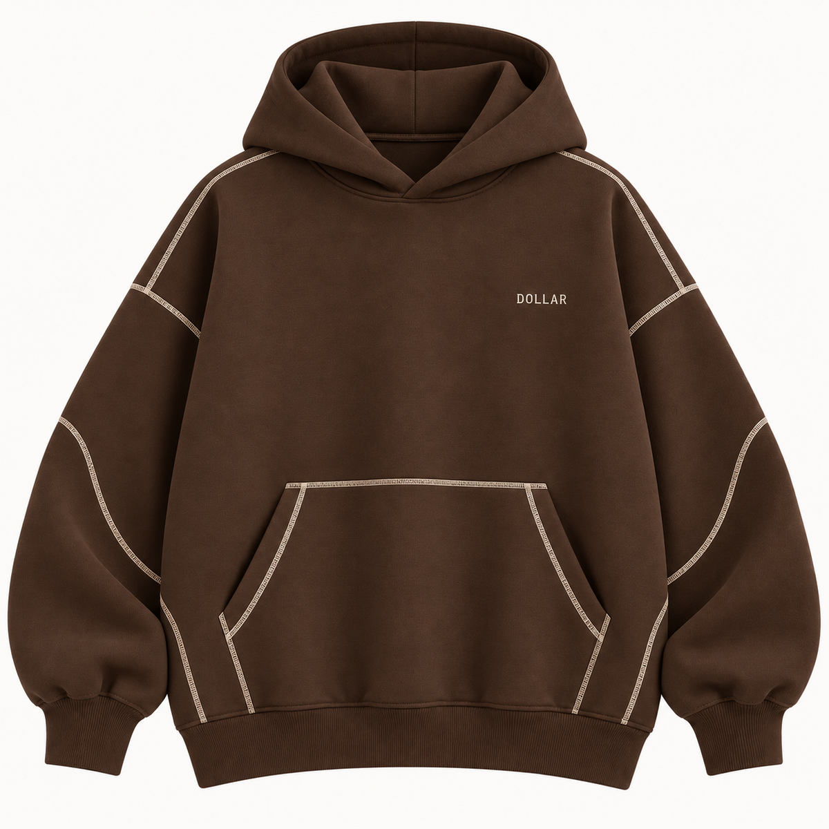 Dollar Contrast Stitch Panel Hoodie – Chocolate Brown