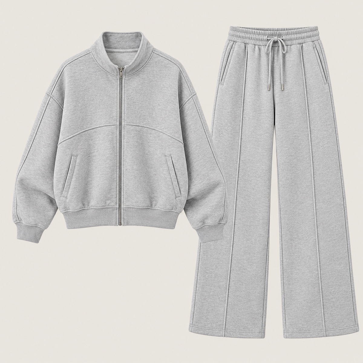 Women's Minimalist Panel Full-Zip Co-Ord Set | Heather Grey