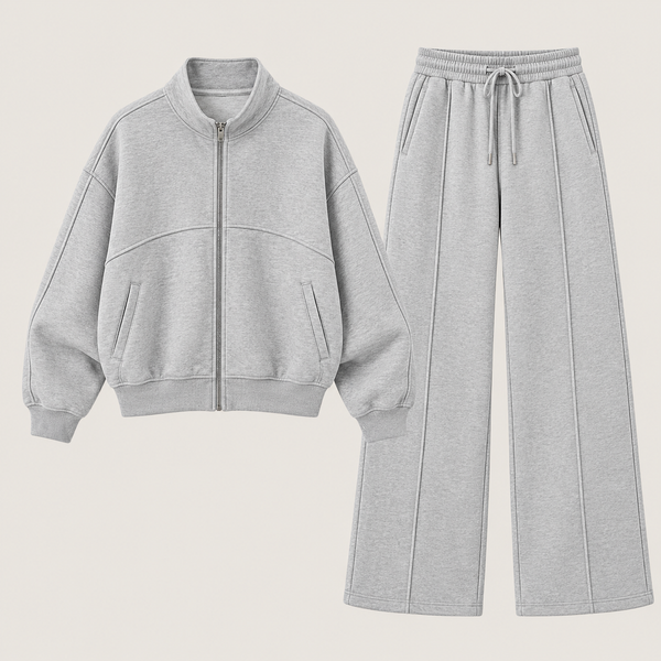 Women's Minimalist Panel Full-Zip Co-Ord Set | Heather Grey