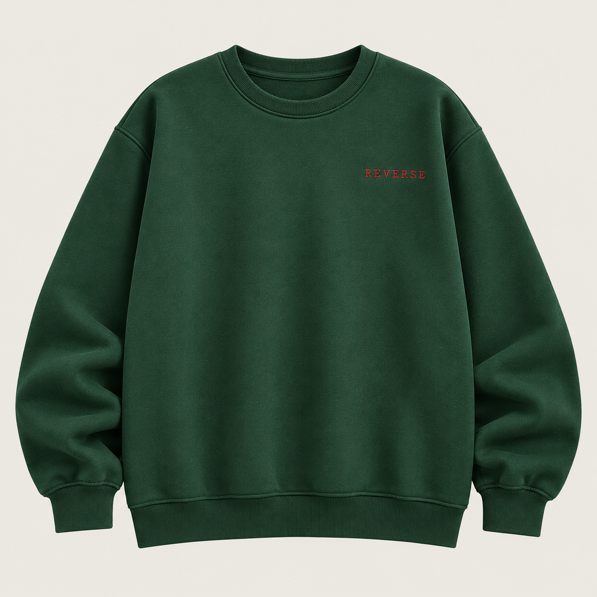 "REVERSE" Minimalist Chest Graphic Printed Sweatshirt – Forest Green