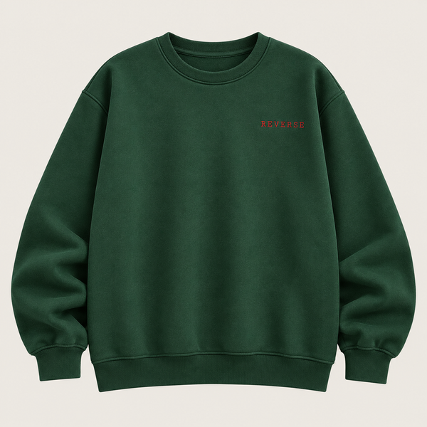 "REVERSE" Minimalist Chest Graphic Printed Sweatshirt – Forest Green