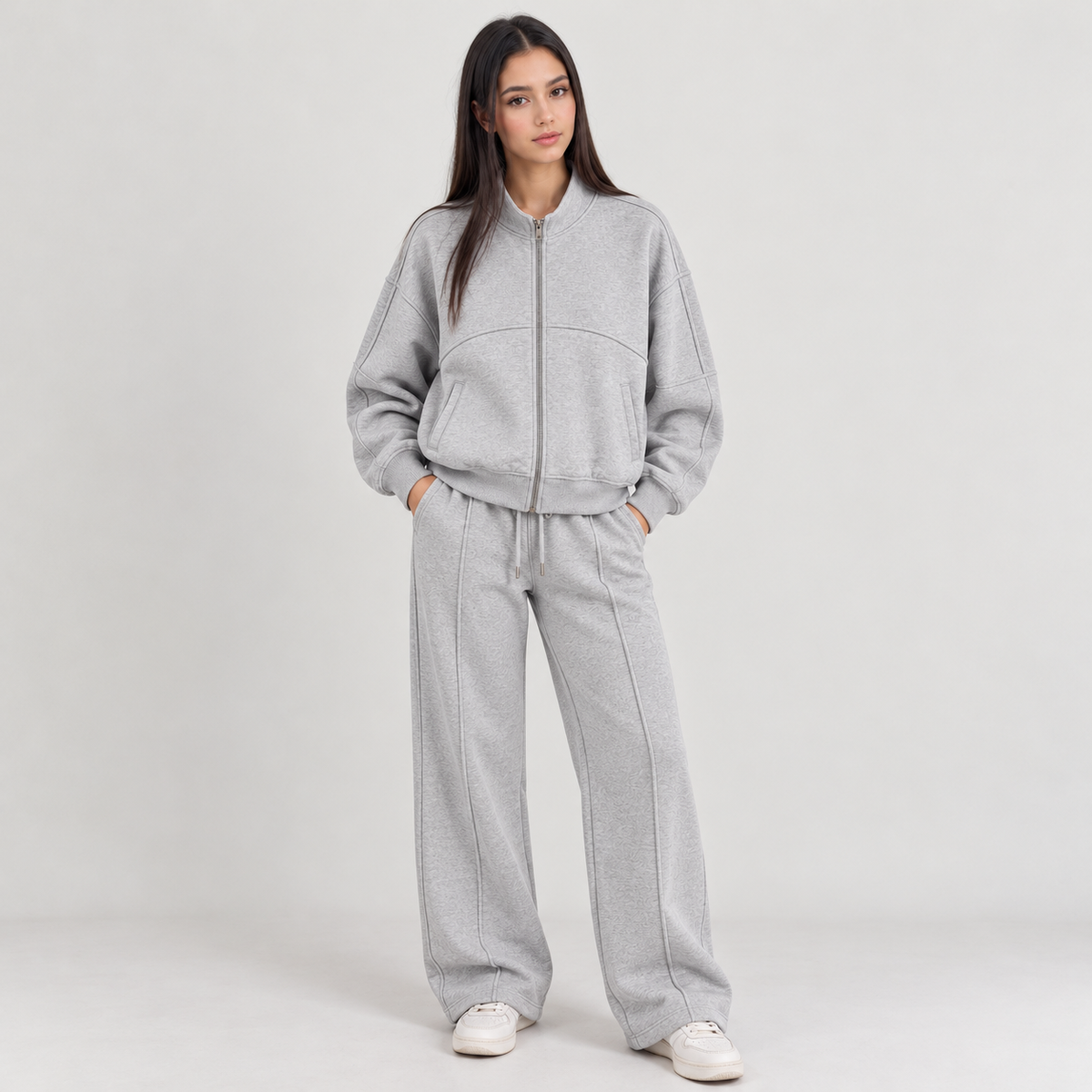 Women's Minimalist Panel Full-Zip Co-Ord Set | Heather Grey Main image