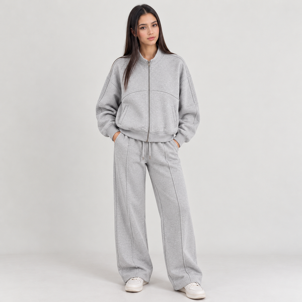 Women's Minimalist Panel Full-Zip Co-Ord Set | Heather Grey