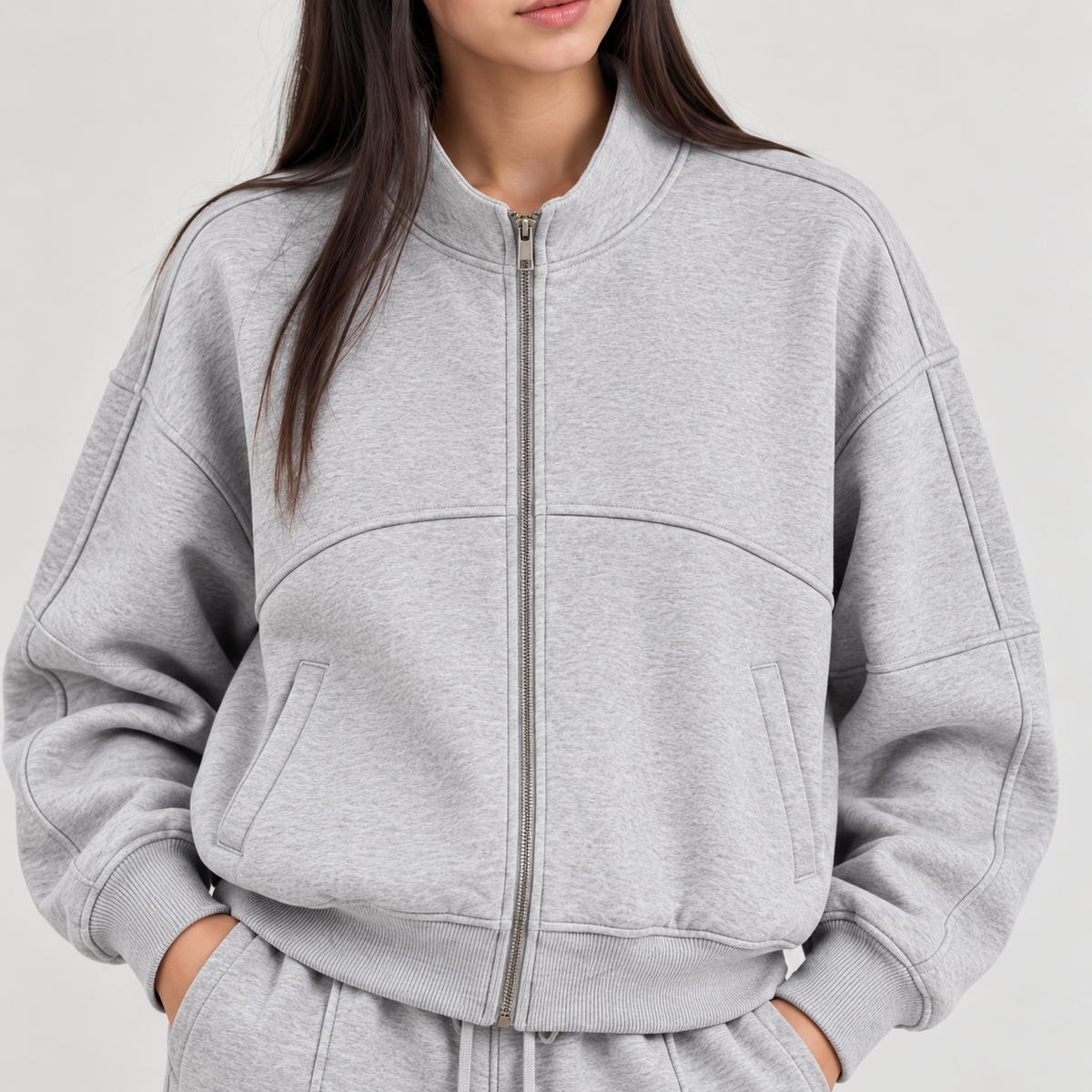 Women's Minimalist Panel Full-Zip Co-Ord Set | Heather Grey