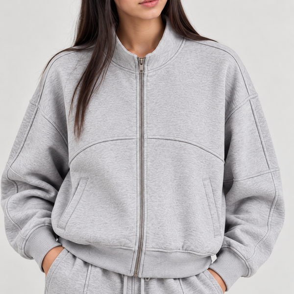 Women's Minimalist Panel Full-Zip Co-Ord Set | Heather Grey
