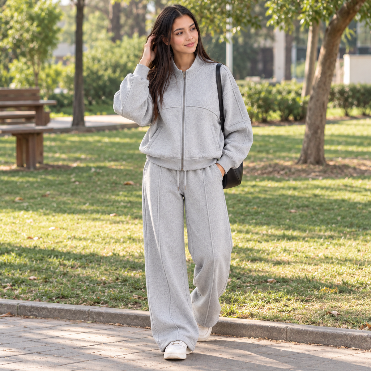 Women's Minimalist Panel Full-Zip Co-Ord Set | Heather Grey