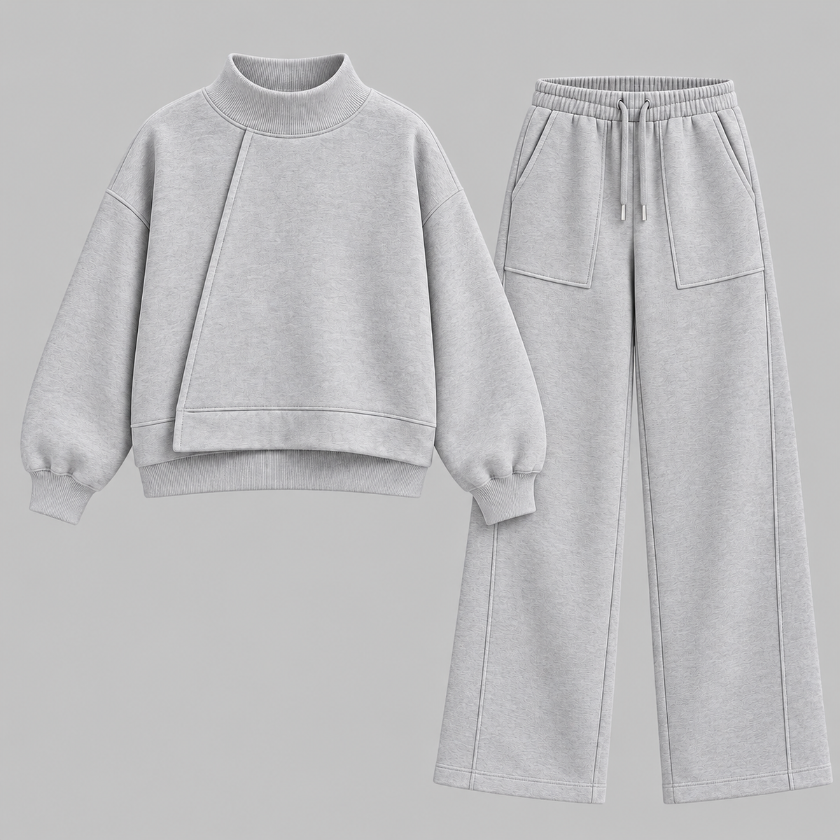 Women Asymmetric Panel Mockneck Co-Ord Set - Heather Grey