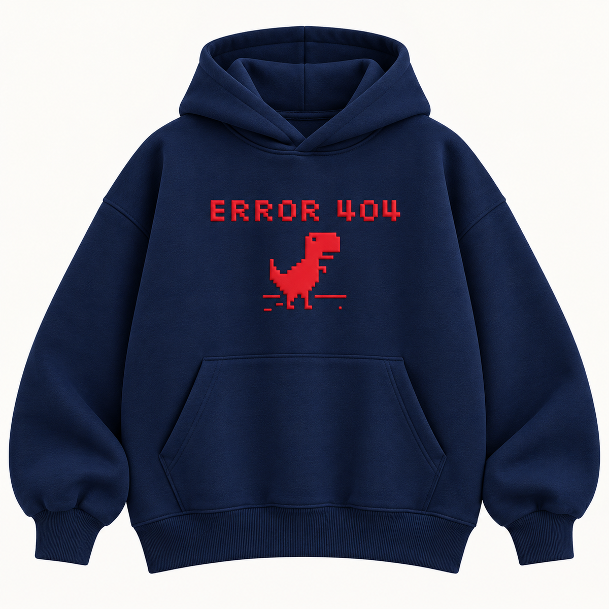 Error 404 Pixel Dinosaur Print Graphic Hoodie – Navy Blue