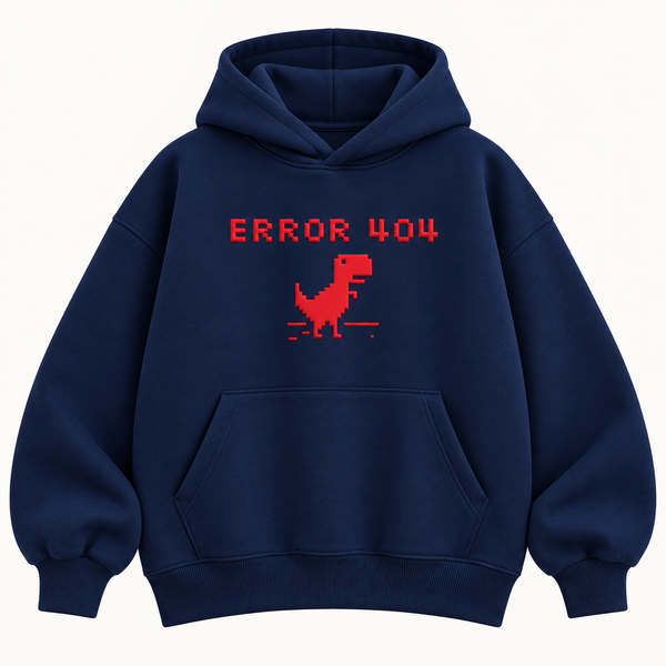 Error 404 Pixel Dinosaur Print Graphic Hoodie – Navy Blue
