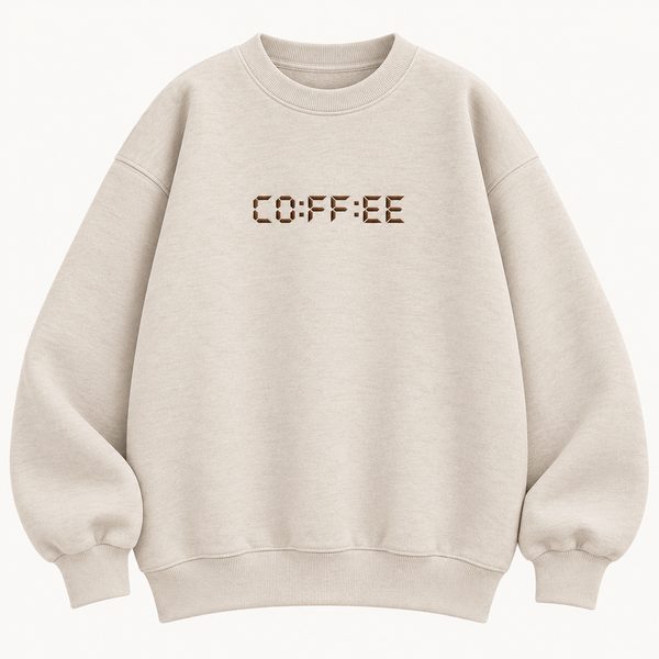 Digital Clock "CO:FF:EE" Graphic Sweatshirt – Oatmeal Beige