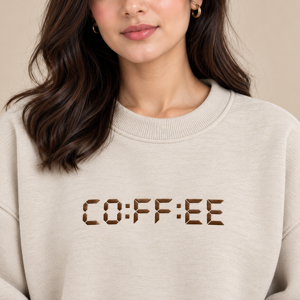 Digital Clock "CO:FF:EE" Graphic Sweatshirt – Oatmeal Beige