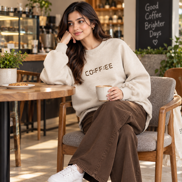 Digital Clock "CO:FF:EE" Graphic Sweatshirt – Oatmeal Beige