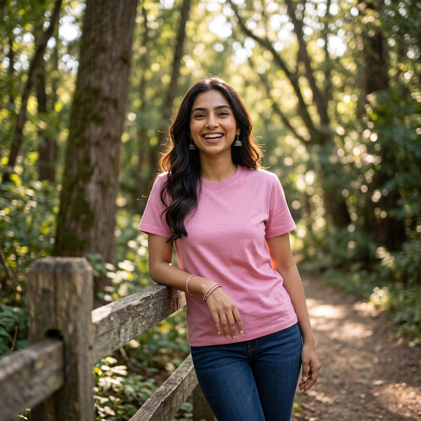 Pink Classic CrewNeck Premium  T-Shirt | Short Sleeve Casual Tee